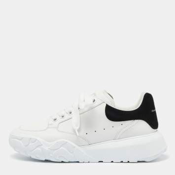 Pre Owned Alexander McQueen White/Black Leather And Suede Oversized Sneakers Size 39