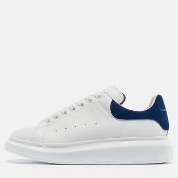 Pre Owned Alexander McQueen White/Blue Leather and Suede Oversized Sneakers Size 43