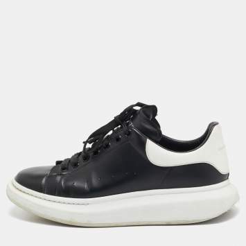 Pre Owned Alexander McQueen Black/White Leather Oversized Sneakers Size 45