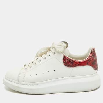 Pre Owned Alexander McQueen White/Red Leather Oversized Low Top Sneakers Size 45