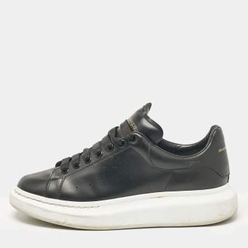 Pre Owned Alexander McQueen Black Leather Oversized Lace Up Sneakers Size 44.5