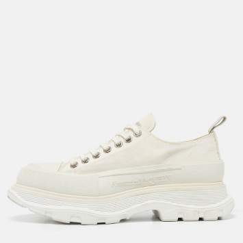 Pre Owned Alexander McQueen White Canvas Tread Slick Lace Up Sneakers Size 41