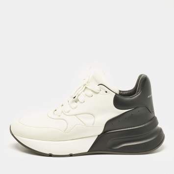 Pre Owned Alexander McQueen White/Black Leather and Suede Oversized Sneakers Size 44