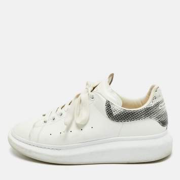 Pre Owned Alexander McQueen White/Black Leather Oversized Lace Up Sneakers Size 42