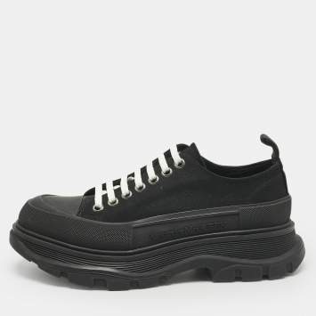 Pre Owned Alexander McQueen Black Canvas And Rubber Tread Slick Low Top Sneakers Size 42.5
