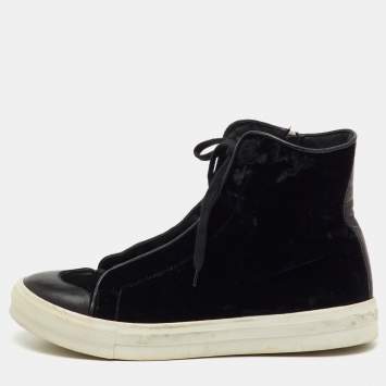 Pre Owned Alexander McQueen Black Velvet and Leather High Top Sneakers Size 42