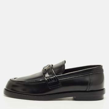Pre Owned Alexander McQueen Size 43 Black Leather Logo-Plaque  Loafers