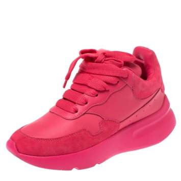 Pre Owned Alexander McQueen Fuchsia Leather and Suede Larry Oversized Low Top Sneakers Size 35