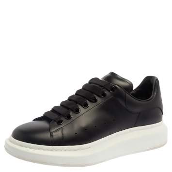 Pre Owned Alexander McQueen Black Leather Larry Low Top Sneaker Size 42.5