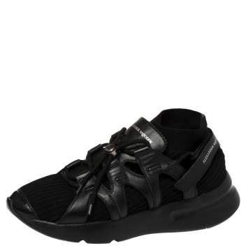 Pre Owned Alexander McQueen Black Knit Fabric And Leather Oversize Sock Low Top Sneakers Size 42