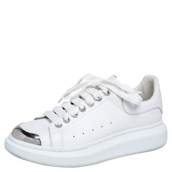 Pre Owned Alexander McQueen White Leather Oversized Cap Toe Low Top Sneakers Size 40