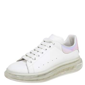 Pre Owned Alexander Mcqueen White/Iridescent Leather Larry Oversized Sneakers Size 42
