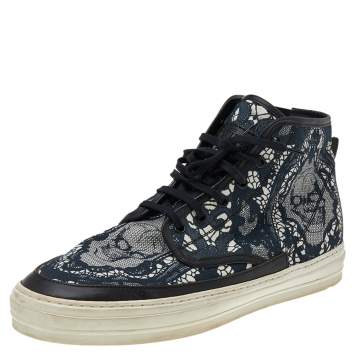 Pre Owned Alexander McQueen Multicolor Lace and Skull Print Canvas High Top Sneakers Size 44