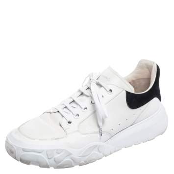 Pre Owned Alexander McQueen White/Black Leather And Suede Oversized Sneakers Size 45