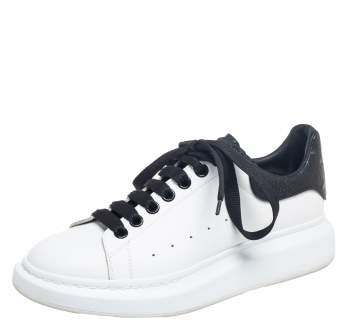 Pre Owned Alexander McQueen White/Black Leather Oversized Sneakers Size 42