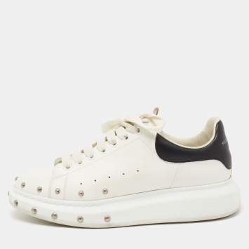 Pre Owned Alexander McQueen White/Black Leather Embellished Oversized Sneakers Size 43