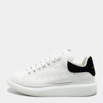 Pre Owned Alexander McQueen White/Black Leather and Suede Oversized Sneakers Size 45