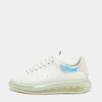 Pre Owned  Alexander McQueen White Leather and Patent Oversized Clear Sole Sneakers Size 44