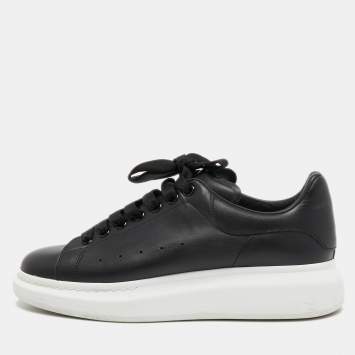 Pre Owned Alexander McQueen Black Leather Oversized Low Top Sneakers Size 43
