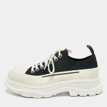 Pre Owned Alexander McQueen Black/White Canvas and Rubber Tread Slick Sneakers Size 41