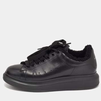Pre Owned Alexander McQueen Black Leather Oversized Low Top Sneakers Size 42