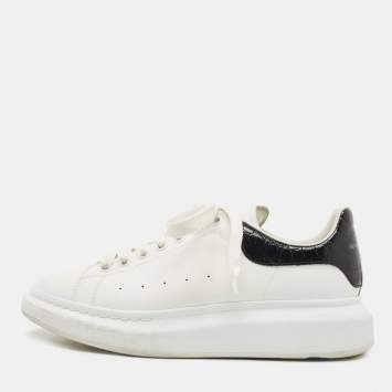Pre Owned Alexander McQueen White/Black Leather Oversized Sneakers Size 41.5 