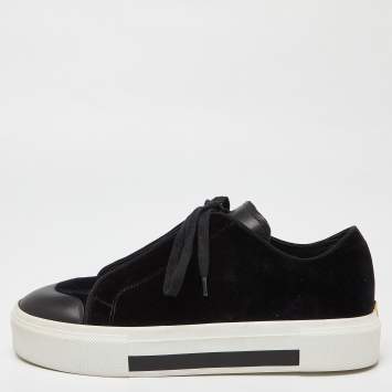 Pre Owned Alexander McQueen Black Velvet Lace Low Top Sneakers Size 41