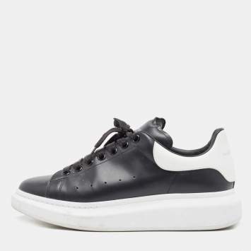 Pre Owned Alexander McQueen Black/White Leather Oversized Sneakers Size 43.5