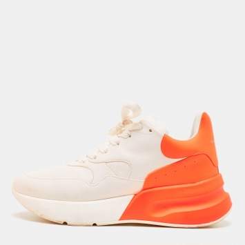 Pre Owned Alexander McQueen White/Orange Leather Oversized Runner Sneakers Size 40