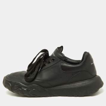 Pre Owned Alexander McQueen Black Leather Oversized Runner Low Top Sneakers Size 44