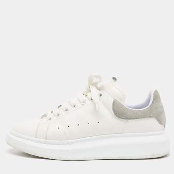 Pre Owned Alexander McQueen White/Grey Leather and Suede Oversized Sneakers Size 43