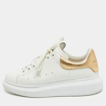 Pre Owned Alexander McQueen White/Gold Leather Oversized Sneakers Size 40