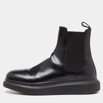 Pre Owned Alexander Mcqueen Black Leather Ankle Boots Size 45