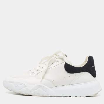 Pre Owned Alexander McQueen White/Black Leather Low Top Sneakers Size 45