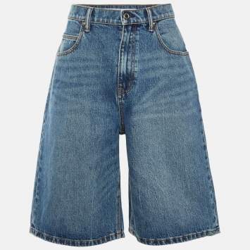 مملوكة مسبقًا Alexander Wang Blue Denim Core Low Rise Wide Shorts M Waist 32"