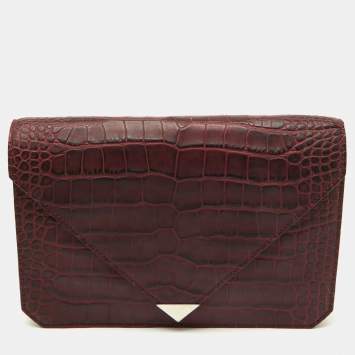 Alexander Wang Burgundy Croc Embossed Leather Prisma Envelope Clutch