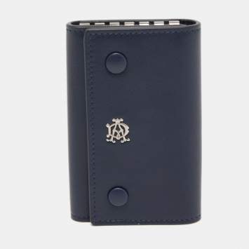 Pre Owned Dunhill Navy Blue Leather Logo Key Case
