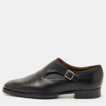 Pre Owned Alfred Dunhill Black Leather Buckle Oxfords Size 43.5