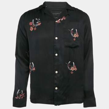 Pre Owned All Saints Black Floral Print Crepe Goodluck LS Shirt S