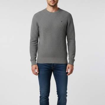 Pre Owned All Saints Grey Waffle Knit Crew Neck Wells Pullover S