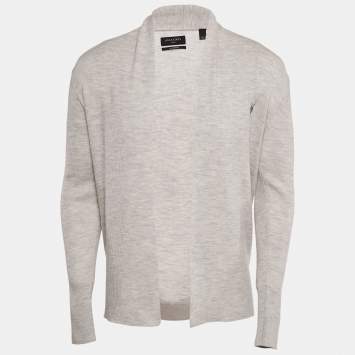 Pre Owned All Saints Grey Marl Wool Rib Knit Open Front Cardigan S