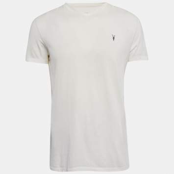 Pre Owned All Saints Off-White Cotton V-Neck T-Shirt M