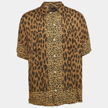 Pre Owned All Saints Brown Leopard Print Button Front Oversized Shirt XXL