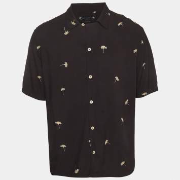 مملوكة مسبقًا All Saints Black Printed Poplin Button Front Daisy Shirt XL 