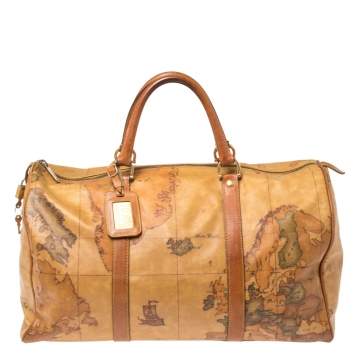 Pre Owned Alviero Martini 1A Classe Brown Geo Coated Canvas Weekender Bag