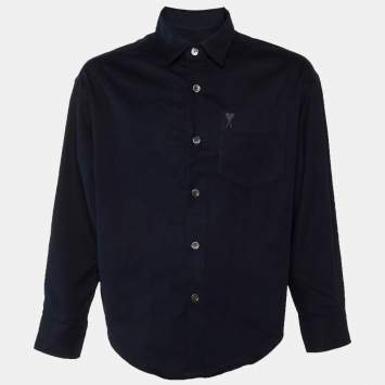 Pre Owned Ami Navy Blue Embroidered Detail Ami De Coeur Cotton Shirt S