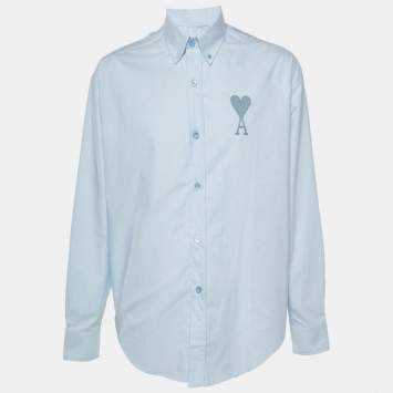 Pre Owned Ami Alexander Mattiussi Light Blue Monogram Embroidered Ami De Coeur Shirt M