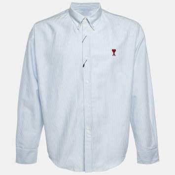 مملوكة مسبقًا Ami Alexandre Mattiussi Blue Striped Cotton Shirt M