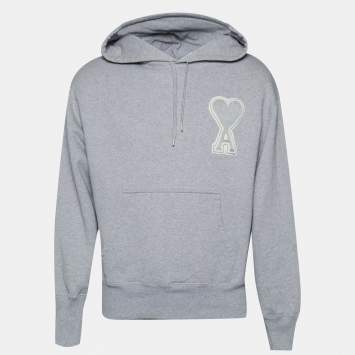 مملوكة مسبقًا Ami Alexandre Mattiussi Grey Logo Applique Cotton Hoodie S