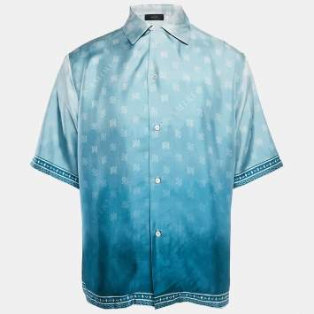 Pre Owned Amiri Ashley Blue Micro MA and Paisley Print Silk Shirt XXL
